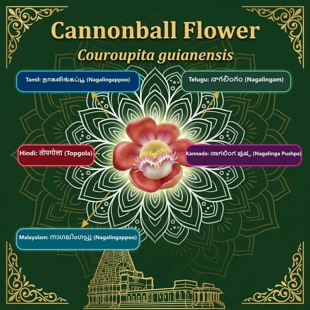 Cannonball Flower — Nagalingappoo · Nagalingam · Topgola · Nagalinga Pushpa · Nagalingappoo