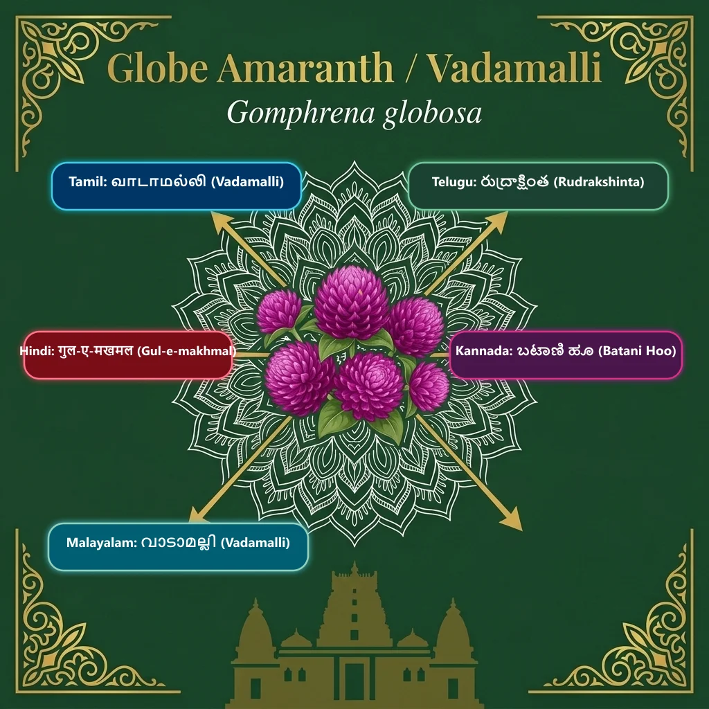 Globe Amaranth — Vadamalli · Rudrakshinta · Gul-e-makhmal · Batani Hoo · Vadamalli
