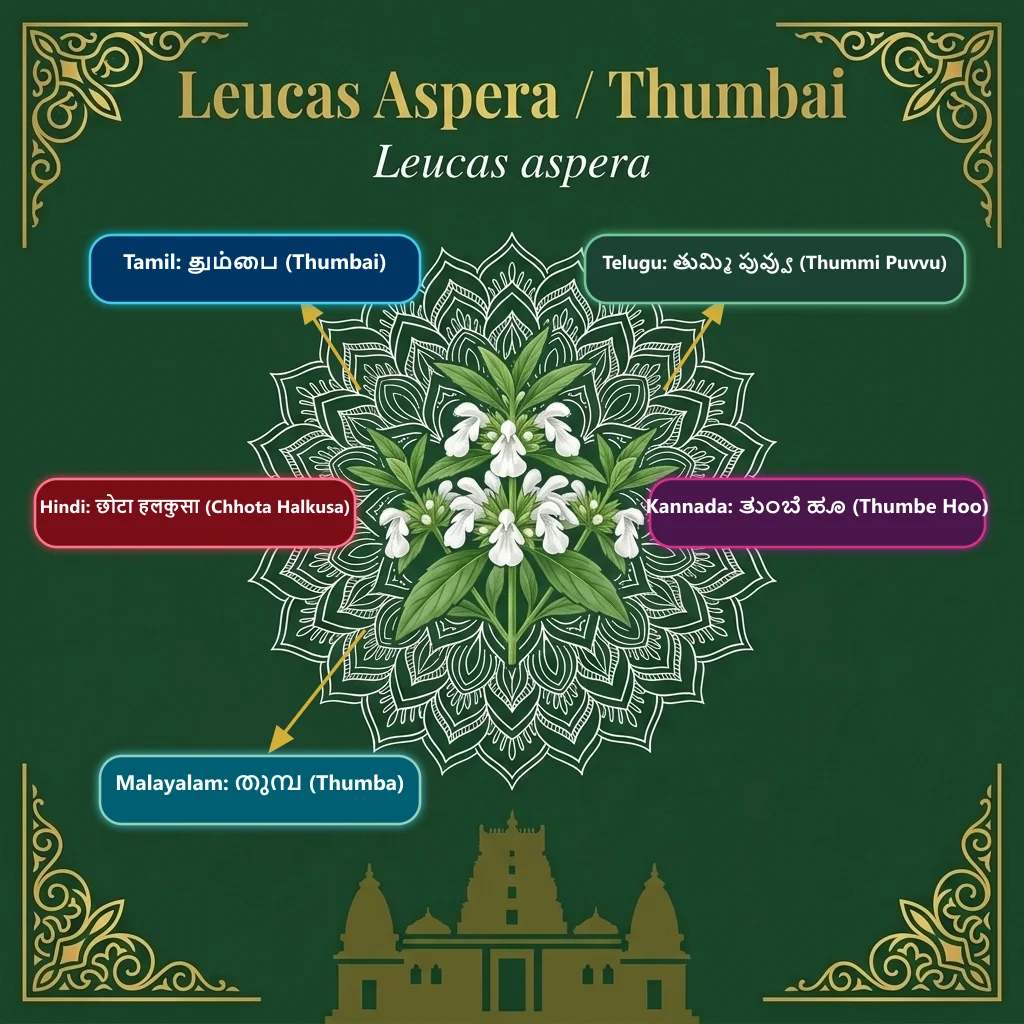 Leucas Aspera — Thumbai · Thummi Puvvu · Chhota Halkusa · Thumbe Hoo · Thumba
