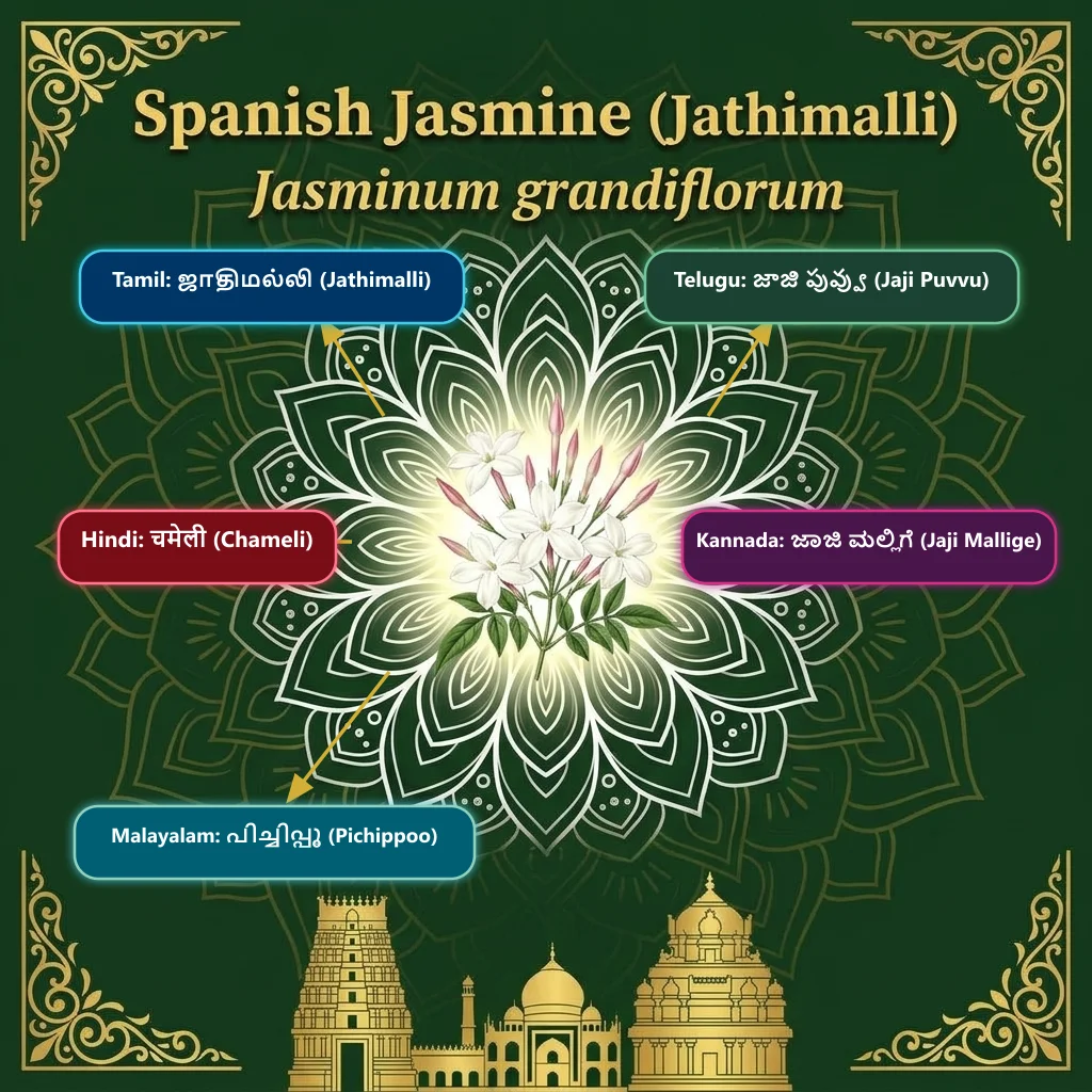 Spanish Jasmine (Jathimalli) — Jathimalli · Jaji Puvvu · Chameli · Jaji Mallige · Pichippoo