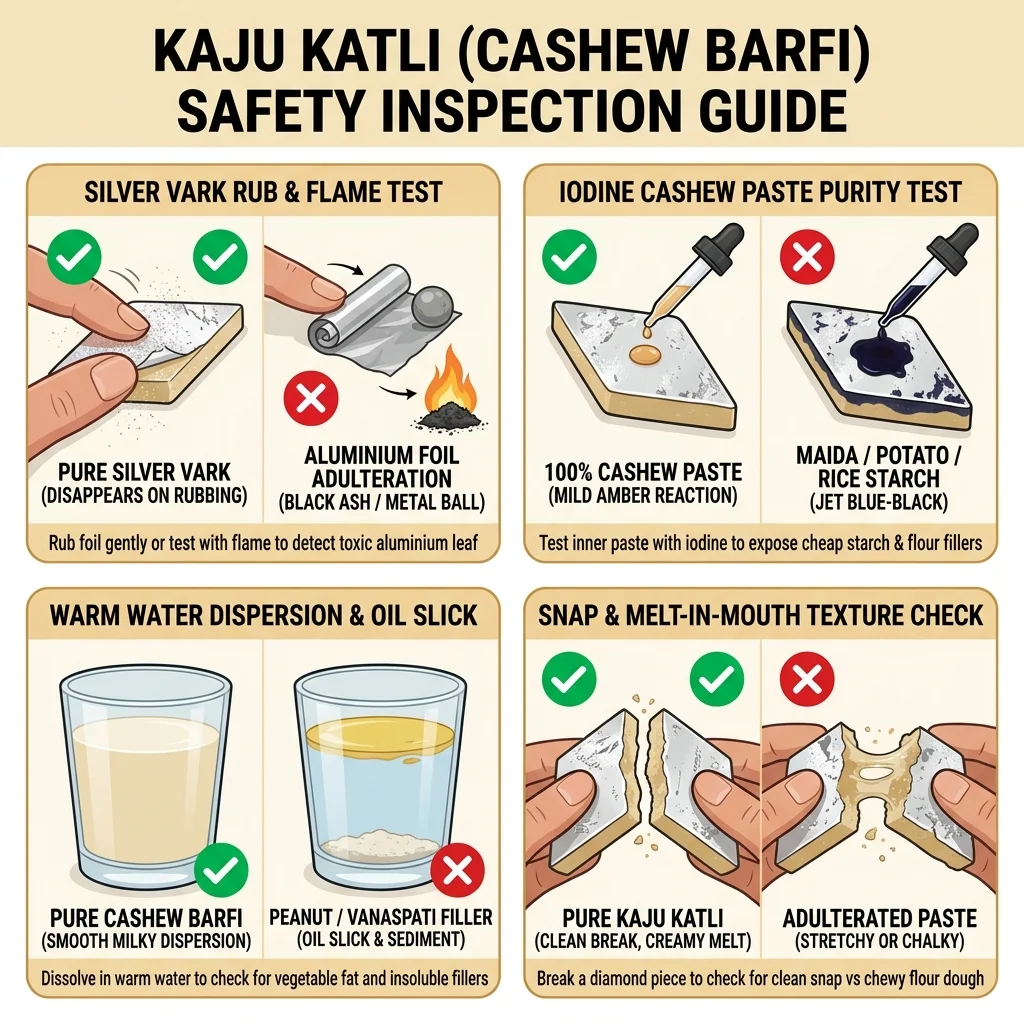 How to Test Kaju Katli for Fake Silver Foil, Starch & Peanut Fillers at Home